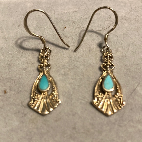 Sterling, silver and turquoise drop earrings - Picture 1 of 2
